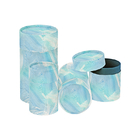 Blue Art Paper Paperboard Gift Boxes Rolled Edge Round Cylinder For Lipstick Packaging