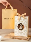Golden Color Caoted Paper Foldable Gift Boxes WIth yohuhufuWith Ribbon Window For Mooncake Food Packaging