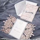 High End Light Pink Laser Cut Wedding Cards For Family And Friends