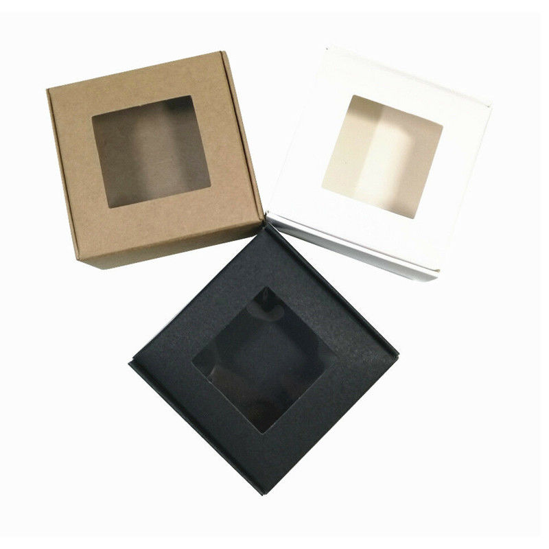8X8X4cm Kraft Gift Box With Window , Personalised Wedding Favour Boxes Foldable